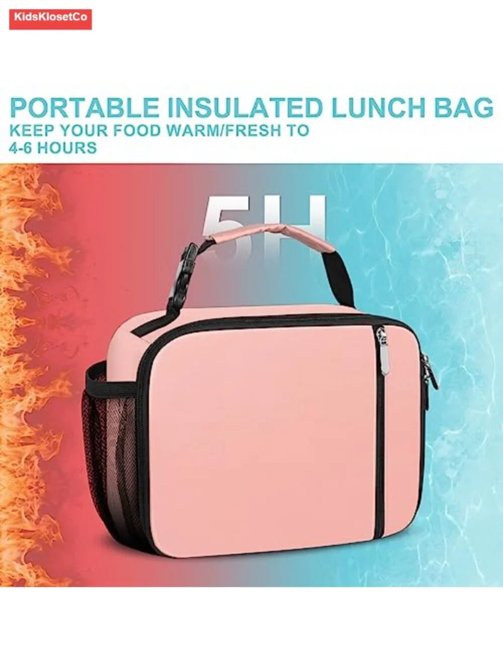 Insulated Lunch Bag for Kids with Water Bottle Holder - Reusable Thermal School